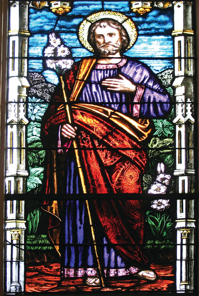 Stained glass depicting St. Joseph, in St. Joseph Church in Louisiana.